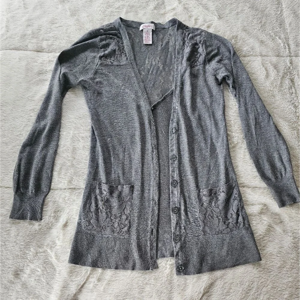 Candie’s Grey Sweater with Lace on the Back and Shoulders. Size S